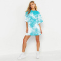 Knee-length short Sleeve Pajamas Tie Dye Daily Use Plus Summer Nightdress for woman